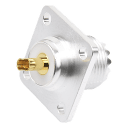  Conector UHF Hembra (SO-239) para Montaje de Chasis con 4 Hoyos a 18 mm, Terminal Soldable, Plata/ Oro/ Teflón.