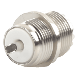 Conector UHF Hembra (SO-239) en Línea, Montaje Frontal en D Plano, Níquel/ Plata/ Baquelita.
