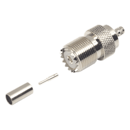 Conector UHF Hembra (SO-239) en Línea, de Anillo Plegable para Cable RG-58/U, RG-142/U, Níquel/ Plata/ Delrin.