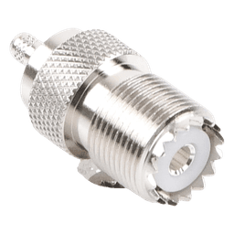 Conector UHF Hembra (SO-239) en Línea, de Anillo Plegable para Cable RG-58/U, RG-142/U, Níquel/ Plata/ Delrin.