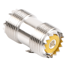 Adaptador Barril en Línea, de Conector UHF Hembra (SO-239) a UHF Hembra (SO-239), Niquel/ Plata/ Dap.