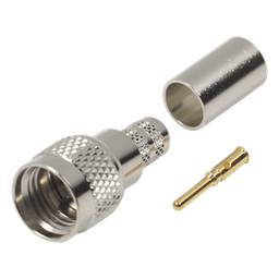 Conector Mini-UHF Macho, 50 Ohm de Anillo Plegable para  LMR-240, RG-8/X, 9258, Niquel/ Oro/ Delrin.
