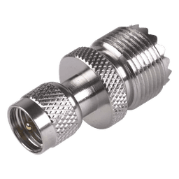 Adaptador en Línea de Conector Mini UHF Macho a UHF Hembra (SO-239), Níquel/ Oro/ Teflón.