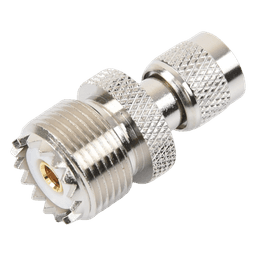 Adaptador en Línea de Conector Mini UHF Macho a UHF Hembra (SO-239), Níquel/ Oro/ Teflón.