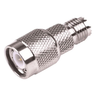 Adaptador en Línea de Conector Mini-UHF Hembra a TNC Macho, Níquel/ Oro/ Teflón.
