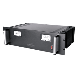Fuente de poder 13.8Vcc, 50A, lineal regulada con circuito cargador de baterías, medidores, para instalación en rack