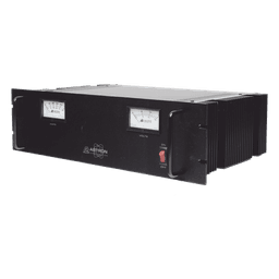 Fuente de poder 13.8Vcc, 50A, lineal regulada con circuito cargador de baterías, medidores, para instalación en rack
