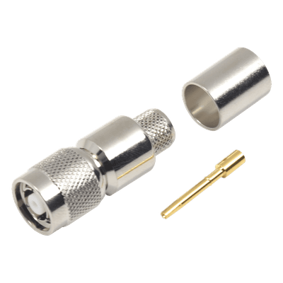 Conector TNC Macho Inverso, Anillo Plegable para ensamblar en cables RG-8/U, LMR-400, Niquel, Oro, Teflón
