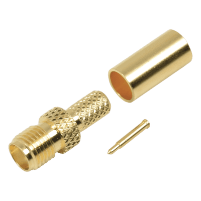 Conector SMA hembra inverso de anillo plegable para cable RG-58/U, Oro/ Oro Teflón.