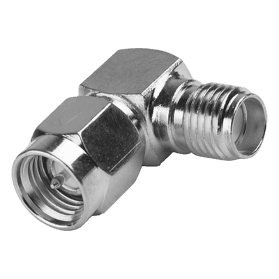 Adaptador en Ángulo Recto, de Conector SMA Macho a SMA Hembra Níquel/ Oro/ Teflón.