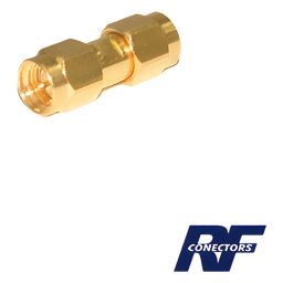 Adaptador Tipo Barril, de Conector SMA Macho a SMA Macho, Oro/ Oro/ Teflón.â€‹