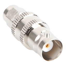 Adaptador RF Coaxial / SMA Macho a BNC Hembra / En Línea / Cuerpo Bronce Niquelado / Contacto Oro / Aislante Teflón