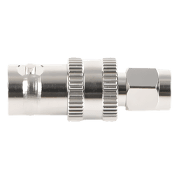 Adaptador RF Coaxial / SMA Macho a BNC Hembra / En Línea / Cuerpo Bronce Niquelado / Contacto Oro / Aislante Teflón