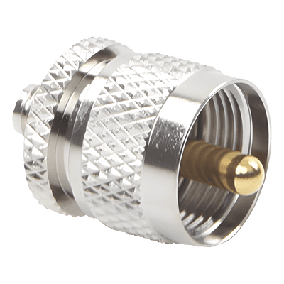 Adaptador en Línea de Conector SMA Hembra a UHF Macho (PL-259), Níquel/ Oro/ Teflón.