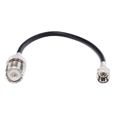 Jumper Adaptador de Conector Mini UHF Macho a UHF Hembra (SO-239), Níquel/ Oro y Plata/ Delrin.