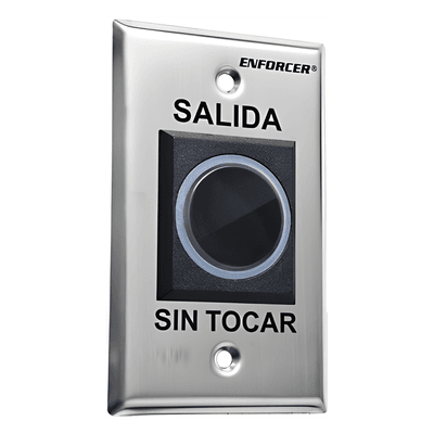 Botón de Salida sin Contacto / Sensor IR / Iluminado / Normalmente Abierto y Cerrado / Distancia Ajustable de Detección /  Rele Ajustable de 0.5 a 30 Segundos / Uso Interior