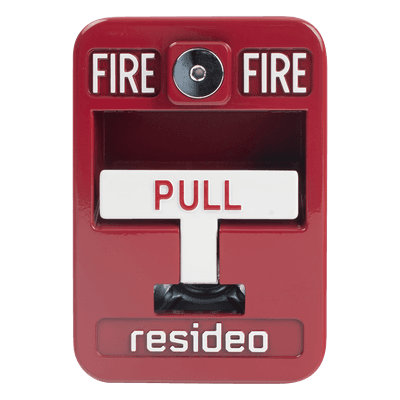 Estación manual de jalón contra incendio de acción simple, reset con llave Allen, cumple ADA, carcasa de aluminio fundido