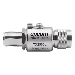 Protector de Línea Coaxial, tipo tubo de gas y paso de C.D., para 0-2.5 GHz, 750W y 0.2 dB de Perdida por Inserción