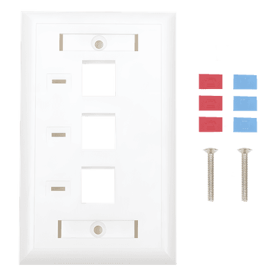 Placa de Pared, de 3 Puertos, Keystone, con Espacio para Etiqueta - Color Blanco