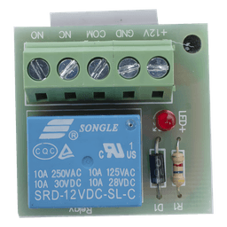 Módulo de Relé para Control de Acceso / Salida NO/NC/COM / 3A a 125 VCA / 12 VCC / -20°C a 70°C / Interbloqueo de Puertas