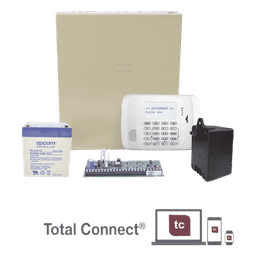 Panel de alarma de 48 zonas y 3 particiones, en kit con teclado alfanumérico, receptor inalámbrico, gabinete, batería y transformador