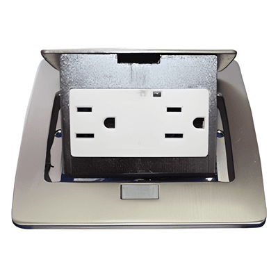 Mini Caja de Piso Rectangular en Acero Inoxidable con 2 Contactos Eléctricos (11000-21201)