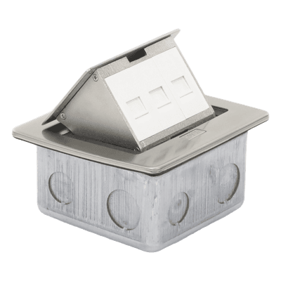 Mini Caja de Piso Rectangular para Datos y Conectores Tipo Keystone, Color y Material en Acero Inoxidable (3 Puertos) (11000-21202)