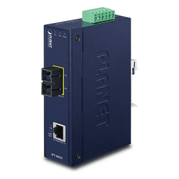 Convertidor de Medios Industrial, Multimodo, Puertos 10/100 Base-TX a 100 Base-FX, Interfaz SC, Hasta 2 km, Carcasa IP30, Soporta Temperatura de -40 a 75°C.