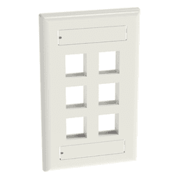 Placa de Pared Vertical, Salida Para 6 Puertos Keystone, Con Espacios Para Etiquetas, Color Blanco Mate