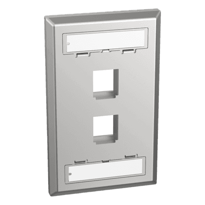 Placa de Pared Vertical, Salida Para 2 Puertos Keystone, Con Espacios Para Etiquetas, de Acero Inoxidable