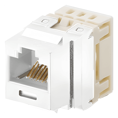 Conector Jack Estilo 110 (de Impacto), Tipo Keystone, Categoría 5e, de 8 Posiciones y 8 Cables, Color Blanco Mate