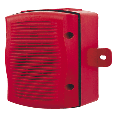 Bocina para exterior con caja intemperie, montaje en pared, voltaje dual 25/70.7 Vrms, color rojo