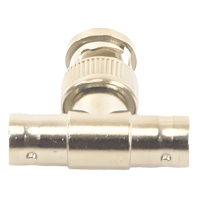 Adaptador en T para 75 Ohm de Conector BNC Macho a Doble BNC Hembra, Níquel/ Oro/ Teflón.