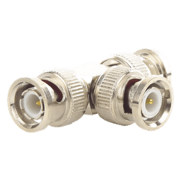 Adaptador de Triple conectores BNC macho para uso en sistemas de video vigilancia en aplicación con cables coaxiales RG-59/ RG-6, Níquel/ Oro/ Politetrafluoroetileno.