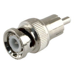 Adaptador en Línea para 75 Ohm, de Conector BNC Macho a RCA Macho en Aplicaciones de Audio-Video para Cámaras, Monitores y DVR's.