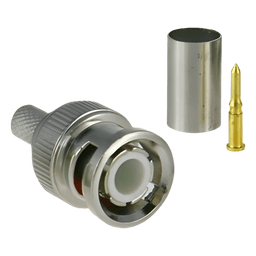Conector BNC macho para 75 Ohm, de 3 piezas en línea, anillo plegable para cable RG-59/U en aplicación de CCTV, Níquel/ Oro/ Teflón.