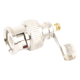 Conector BNC macho en 75 Ohm, para cable coaxial RG-59 / Con base de alivio negra de PVC, Níquel/ Oro/ PTFE.