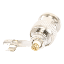 Conector BNC macho en 75 Ohm, para cable coaxial RG-59 / Con base de alivio negra de PVC, Níquel/ Oro/ PTFE.