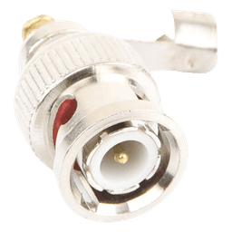 Conector BNC macho en 75 Ohm, para cable coaxial RG-59 / Con base de alivio negra de PVC, Níquel/ Oro/ PTFE.