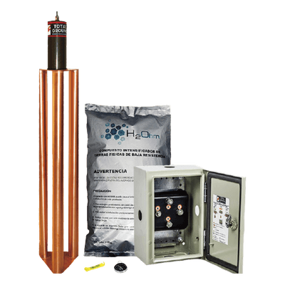 Kit de puesta a tierra de 100 Amperes con Electrodo, Filtro, Acoplador y Compuesto H2Ohm.