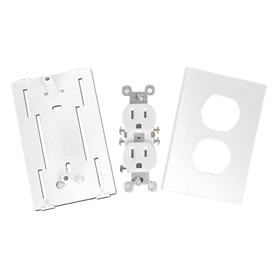 Contacto eléctrico doble, soporte y tapa color blanco de PVC auto extinguible,  para canaleta TEK100 (5591-10200) 