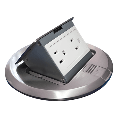Mini Caja de Piso Redonda Acero Inoxidable (2 Contactos) (11000-12201)