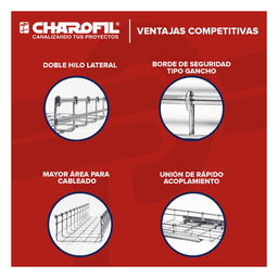 Charola Tipo Malla 66/100 mm, Acabado Electro Zinc, Hasta 105 Cables Cat6, Tramo de 3 Metros
