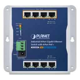 Switch Industrial No Administrable, Múltiple Montaje (Pared, Riel DIN y Magnético), 8 Puertos Gigabit con 4 puertos PoE 802.3at, Hasta 120 W.