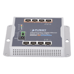Switch Industrial No Administrable, Múltiple Montaje (Pared, Riel DIN y Magnético), 8 Puertos Gigabit con 4 puertos PoE 802.3at, Hasta 120 W.