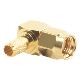 Conector SMA Macho Inverso en Ángulo Recto de Anillo Plegable para Cables RG-58/U, RG-142/U, Oro/ Oro/ Teflón.
