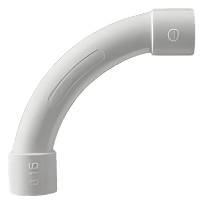 Curva de radio estrecho para tubería rígida, recomendado para cables de datos, PVC Auto-extinguible, de 16 mm 