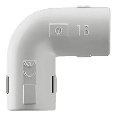 Unión en "L" (Codo) para tubería rígida, recomendado para cable eléctrico, PVC Auto-extinguible, de 32 mm
