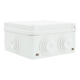 Caja Estanca de PVC Para Derivación y Conexión, 6 Entradas, Tapa con Tornillo de 1/4" de Vuelta, 100x100x50 mm (Área Interna), Uso Exterior IP55, Material que no Propaga el Fuego y Libre de Hálogenos