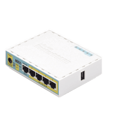 (hEX PoE LITE) RouterBoard, 5 Puertos Fast Ethernet, 4 con PoE Pasivo, 1 Puerto USB